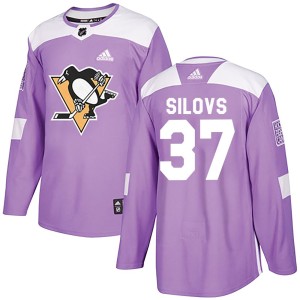 Arturs Silovs Men's Adidas Pittsburgh Penguins Authentic Purple Fights Cancer Practice Jersey