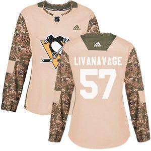 Jake Livanavage Women's Adidas Pittsburgh Penguins Authentic Camo Veterans Day Practice Jersey