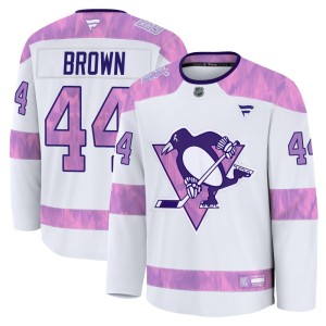 Rob Brown Men's Fanatics Pittsburgh Penguins Premium White 2024 Hockey Fights Cancer Practice Jersey
