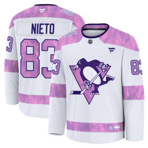 Matt Nieto Men's Fanatics Pittsburgh Penguins Premium White 2024 Hockey Fights Cancer Practice Jersey