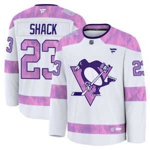Eddie Shack Men's Fanatics Pittsburgh Penguins Premium White 2024 Hockey Fights Cancer Practice Jersey