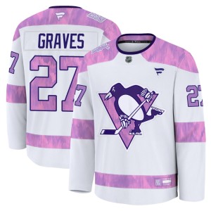 Ryan Graves Youth Fanatics Pittsburgh Penguins Premium White 2024 Hockey Fights Cancer Practice Jersey