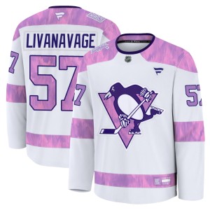 Jake Livanavage Youth Fanatics Pittsburgh Penguins Premium White 2024 Hockey Fights Cancer Practice Jersey