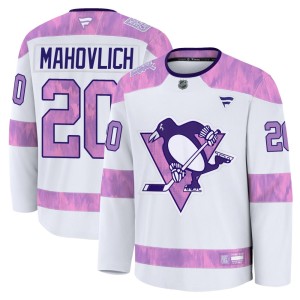 Peter Mahovlich Youth Fanatics Pittsburgh Penguins Premium White 2024 Hockey Fights Cancer Practice Jersey