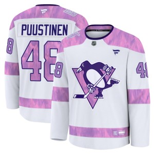 Valtteri Puustinen Youth Fanatics Pittsburgh Penguins Premium White 2024 Hockey Fights Cancer Practice Jersey