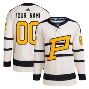 Custom Men's Adidas Pittsburgh Penguins Authentic Cream Custom 2023 Winter Classic Jersey