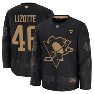 Blake Lizotte Men's Fanatics Pittsburgh Penguins Premium Black 2024 Military Appreciation Practice Jersey