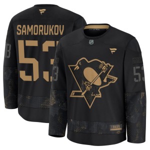 Dmitri Samorukov Men's Fanatics Pittsburgh Penguins Premium Black 2024 Military Appreciation Practice Jersey