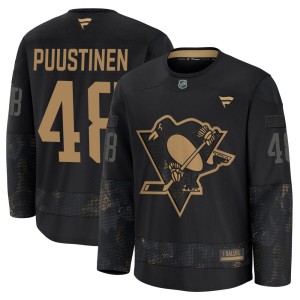 Valtteri Puustinen Youth Fanatics Pittsburgh Penguins Premium Black 2024 Military Appreciation Practice Jersey