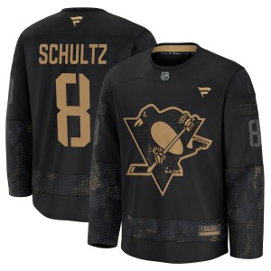Dave Schultz Youth Fanatics Pittsburgh Penguins Premium Black 2024 Military Appreciation Practice Jersey