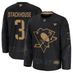 Ron Stackhouse Youth Fanatics Pittsburgh Penguins Premium Black 2024 Military Appreciation Practice Jersey
