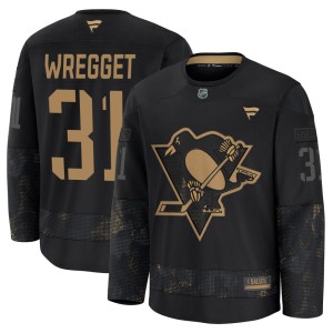 Ken Wregget Youth Fanatics Pittsburgh Penguins Premium Black 2024 Military Appreciation Practice Jersey