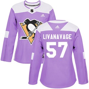 Jake Livanavage Women's Adidas Pittsburgh Penguins Authentic Purple Fights Cancer Practice Jersey