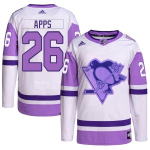 Syl Apps Youth Adidas Pittsburgh Penguins Authentic White/Purple Hockey Fights Cancer Primegreen Jersey