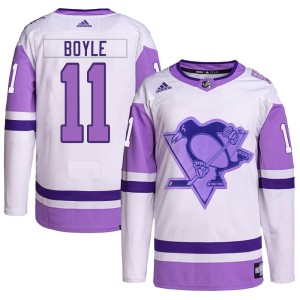 Brian Boyle Youth Adidas Pittsburgh Penguins Authentic White/Purple Hockey Fights Cancer Primegreen Jersey