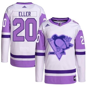 Lars Eller Youth Adidas Pittsburgh Penguins Authentic White/Purple Hockey Fights Cancer Primegreen Jersey