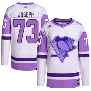 Pierre-Olivier Joseph Youth Adidas Pittsburgh Penguins Authentic White/Purple Hockey Fights Cancer Primegreen Jersey