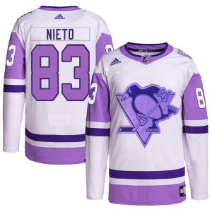 Matt Nieto Youth Adidas Pittsburgh Penguins Authentic White/Purple Hockey Fights Cancer Primegreen Jersey