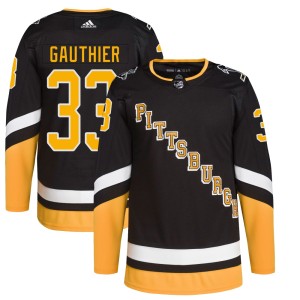 Taylor Gauthier Men's Adidas Pittsburgh Penguins Authentic Black 2021/22 Alternate Primegreen Pro Player Jersey
