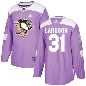 Filip Larsson Youth Adidas Pittsburgh Penguins Authentic Purple Fights Cancer Practice Jersey