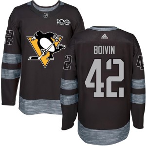 Leo Boivin Men's Pittsburgh Penguins Authentic Black 1917-2017 100th Anniversary Jersey
