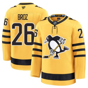 Tristan Broz Men's Fanatics Pittsburgh Penguins Premium Gold Alternate 2025 Jersey